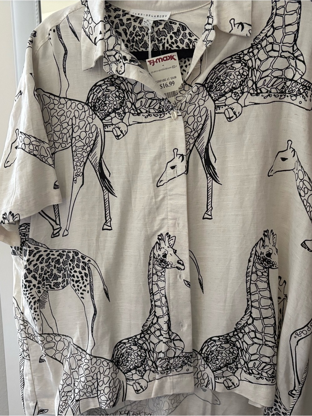 Cream Giraffe-Print Button Front Shirt